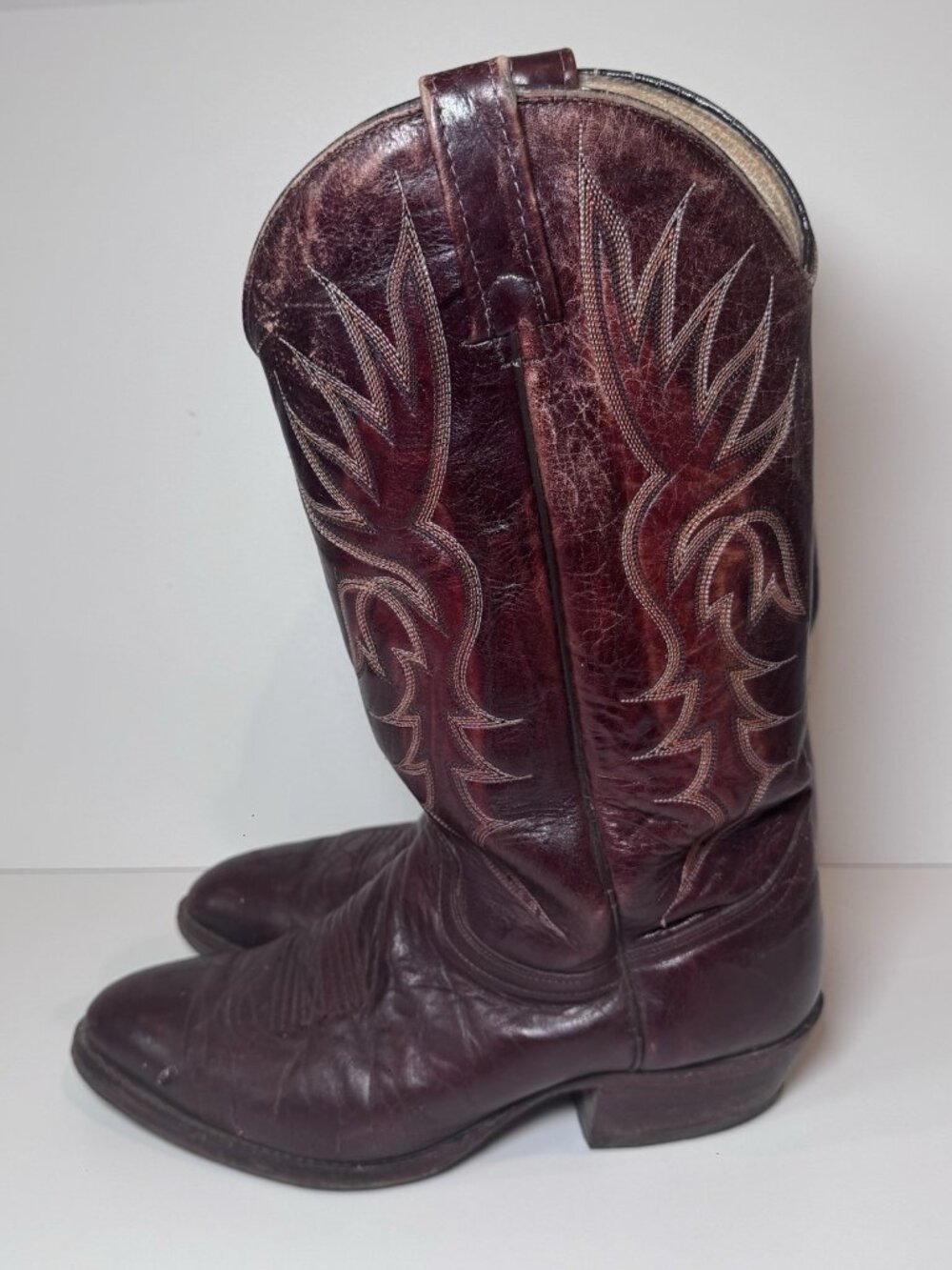 J. Chisholm Vintage Leather Cowboy Boots Western Oxblood Burgundy Men's 9.5 EE